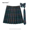 Robes 35 couleurs été jupe plissée à carreaux avec cravate noeud papillon coréen Jk jupe uniforme école japonaise Preppy une ligne Mini jupes Rs185