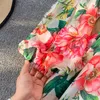 Basic Casual Dresses Banulin Runway Spring Summer Vacation Dress Women Elegant Bat Sleeve Rose Print Bohemian Lady Chiffon Long Maxi Dress N76637 230531