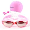 Swimming goggles with cap earplugs nose clip professional anti fog PU hat waterproof swimming glasses P230601