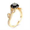 Anneaux de bande femme petit anneau rond noir or jaune nuptiale fiançailles cristal Zircon mariage pour les femmes