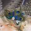 Alfinetes de Cabelo Feminino Pena de Pavão Grampo de Cabelo Fascinador 1920 com Strass Vintage Elegante Headpiece para Vestidos Fantasia Acessórios de Casamento 230531