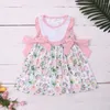 Girl Dresses 1-8T Summer Pink Party Dress With Pattern Floral Print Robe Sleeveless Princess One-piece Casual Long Skirt Boutique Wears