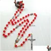 Pendant Necklaces Red Acrylic Beads Strand Necklace Vintage Cross Rosary For Men Women Religious Jewelry Gifts Drop Delivery Pendants Dhht0
