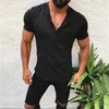 Erkek Tişörtleri 2023 Est Jogger Gömlek Erkek Slim Fit V Boyun Kısa Kollu Kas Tee T-Shirt Sıradan Üstler Henley Elastik