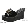 Platform Chain High Heels Slippers Womens Wedding Shoes Summer 2022 New Casual White Black Wedges Slides Ladies Beach Slippers