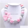 Perlen Halsketten neue Mädchen Chunky Perlen Halskette mit rosa Bow süße Kinder Kinder Bubblegum handgefertigt