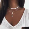 Pendant Necklaces Creative Necklace Female Moon Ladies High Quality Jewellery Lady Sier Color Korean Alloy Collier Drop Delivery Jew Dhfh2