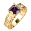 Band Ringen Elegante Vrouwelijke Paarse Vierkante Kristallen Ring Geel Goud Kleur Bruiloft Voor Vrouwen Belofte Liefde Engagement