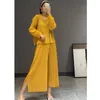 Women's T Shirts Pleated Spring Wear Western Large Size Set Fashion Slim Two Piece Wide Leg Pants