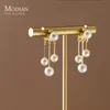 Dangle Chandelier MODIAN Real 925 Sterling Silver Charm Pearl Pendant Boucles d'oreilles Fashion Gold Swing Pendant Boucles d'oreilles Convient aux bijoux exquis pour femmes