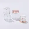 Venda imperdível frasco de vidro transparente frasco de creme recipiente cosmético com tampa de ouro rosa 5g 10g 15g 20g 30g 50g 100g frascos de embalagem JL5689
