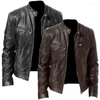 Herrjackor 2023 Autumn Male Leather Jacket Black Brown Mens Stand Collar Coats Biker Motorcykel