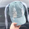 Boll Caps Jeans Minji Haerin OMG Stage Long Rabbit Ear Hat Y2K Style Denim Blue Baseball Cap Fashion Hip-Pop Cap Par Birthday Presents 230531