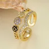 Band Rings Simple Fashion Opening Adjustable Ring White Zircon Round Small Antique Gold Color Engagement For Women Jewelry