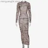 Sukienki imprezowe Wind Wind Women's 2023 Summer Nowa moda seksowna szczupła fit biodra okrągła szyja Sukienka z długim rękawem T230601