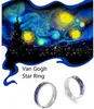 Starry Night Van Gogh Rings Adjustable Vintage Silver Stainless Steel Wedding Rings Matching Couple Ring Set for Couples