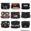 Charm Bracelets Vintage Mtiple Layers Leather Bracelet Set For Women Men Leaf Cross Handmade Braided Wrap Jewelry Accessories Drop De Dhqez