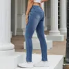 Kvinnors jeans kvinnors solida färg casual mode smal passform elastisk denim comfy arbetsbyxor kvinnor klänning dra på längden