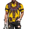 Chemises décontractées pour hommes 3D imprimé bouton Blouses à la mode africaine hommes col rabattu chemise à manches courtes/pleines grande taille hommes ethnique