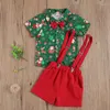 의류 세트 귀여운 소년 크리스마스 의상 여름 1 ~ 2 년 인쇄 녹색 셔츠 빨간 정렬 아이를위한 어린이 3 년 옷