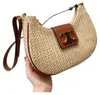 Summer Straw Shoulder Bag For Woman Gold Buckle Lady Fashion Handbag Raffia Designer Shoulder Bags Leather Strap Small Purse Beach Handbags