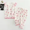 Pijama Yazları Çocuklar İçin Yaz Çocukları Papaz Pamuk Çocukları Pijama Genç Homewear Gömlekleri 2pcsset Giysileri Pijama 230601