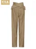 Women's Pants Spring Summer Women Metal Button Cross Strap High Waist Long Straight Khaki Office Ladies Casual Work Cargo Trousers