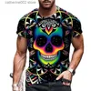 Męskie koszulki Vintage Męska czaszka T-shirt 3D Print Skull Death T-shirty dla mężczyzn Horror Krótkie rękawie Owwony topy koszulka
