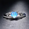 Band Rings Bamos Female Blue Heart Ring Princess For Women White Gold Filled Statement Jewelry Promise Wedding