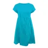 Zomerjurk dames ronde hals effen mouw kleur jurk losse lengte middenjurk dames broek retro vintage strand zonnejurk gewaad