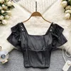 Blouses femme Vintage Blouse femme Style français chemise Bluzas Mujer manches courtes bouffantes pour femmes doux haut court goutte