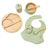 Bowls 7Pcs/Set Children's Tableware Baby Bowl Plate Fork Spoon Cup Suction Feeding Bamboo With Silicone
