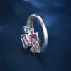 Band Rings Luxury Female Big Square Ring Charm Silver Color Love Engagement Crystal Pink Zircon Wedding For Women