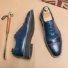 Brown Derby skor för män svart blå snörning rund tå affärsmän klädskor bröllop handgjorda gratis frakt