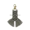 Key Rings Vintage Solid Color Braided Keychains Fashion Bohemia Woven Cotton Rope Chains Hanging Pendant Supplies Keyrings Accessori Dhhua