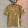 Women's T Shirts Summer 2023 Girl Loose Tshirt Stylish Chic Gold Sequin Diamond Short Sleeve O-neck Women Casual Solid Color Fashion Tops