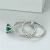 Bandringe Weiß Zirkon Liebe Herz Ring Set Grüner Kristall Runde Verlobung Trendy Silber Farbe Doppelt Für Frauen Braut Sets