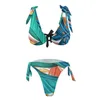 Bikinis Bikinis Set sexy grünblau Bikini Badeanzug Fitness -Print Bikin -Bikinis High Cut Beachwege