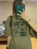 Qweek Y2K Grunge Графическая футболка Green Top Corean Fashion Harajuku негабаритные женщины Tees 90-х