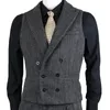 Gilet Gilet da uomo Gilet grigio scuro Colletto con bavero a spina di pesce Boutique Giacca doppiopetto in tweed di lana Gilet casual slim fit Homme