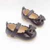 Flat Shoes Lovely Small Girl Spring Lace Princess Leather 2023 Black/pink Children Loafers Soft Bow Flower