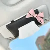 New Cute Diamond Bowknot Car Tissue Box Sun Visor Leather Auto Tissue Paper Bag Sunvisor Hanging Holder Case Napkin Car Accessories