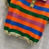 Women's T-Shirt designer Colorful striped short sleeve polo shirt casual fashionable color contrast design slim knitting top LF4G
