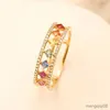 Bande Anneaux De Luxe Femelle Cristal Anneau Charme Or Couleur Creux De Mariage Pour Les Femmes Promesse Carré Zircon Fiançailles