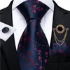 Strikjes Zijde Luxe Heren Rode Bloemen Blauwe Stropdas Pochet Manchetknopen Mannen Bruiloft Stropdas Accessoires Broche Ketting DiBanGu