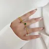 Cluster Rings Gold Color Koreas retro Green Cubic Zircon Ring for Women Party Fashion Simple Versatile Open Elegant Ladies 'Jewelry