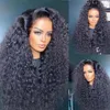 Autres accessoires de mode 13x4 Jerry Curly Lace Front Wig Deep Kinky Curly Simulation Perruques de cheveux humains Brésiliens HD Transparent Lace Frontal Synthétique Cl