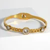 Brazalete Greatera Trendy 18K chapado en oro de acero inoxidable redondo circón encanto pulsera brazaletes para mujeres joyería impermeable regalo de fiesta