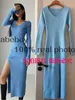 Basic Casual Dresses spring and winter sexy French slit sweater dress female slim tight-fitting hip-knit over-the-knee dresses 230531