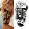 Tatueringar Black Forest Tattoo Sticker för män Kvinnor Barn Tiger Wolf Death Skull tillfällig tatuering Fake Henna Skeleton King Animal Tatoo